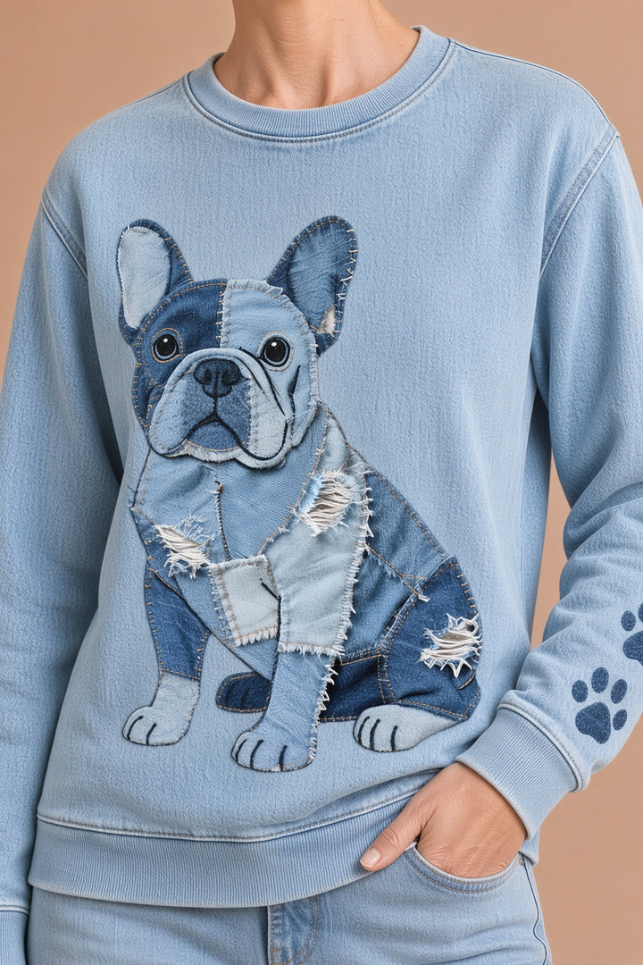 Nina – Naisten huppari denim-patchworkilla ranskanbulldoggityyliin – kuva 5