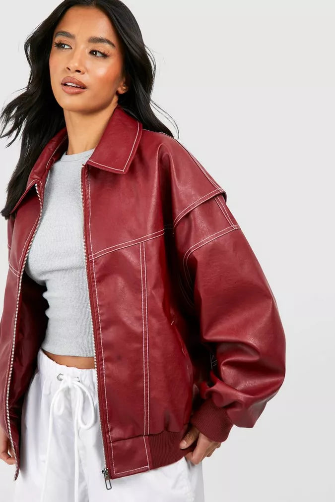 Oversize dámská bomber bunda v červené barvě