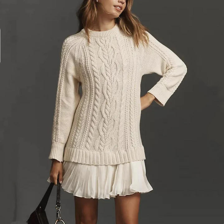 Šaty A-Linie z Pleteniny s Kabelovým Vzorem - Flattering Pletené Šaty
