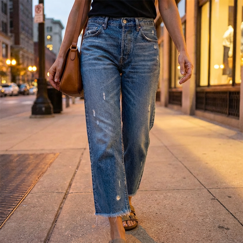 Naisten farkut | Cropped malli, joustava denim | Mukava istuvuus